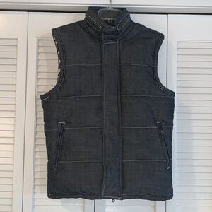 Ecko Unltd. Dark Blue Denim Puffer Winter Vest w/ Camo Lining Hidden Hood Size M